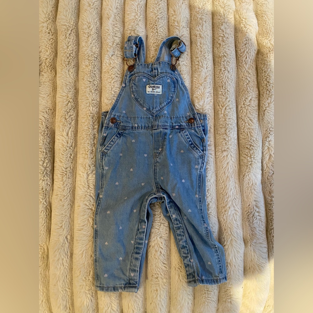OshKosh B'gosh Light Blue Denim Overalls with White Hearts